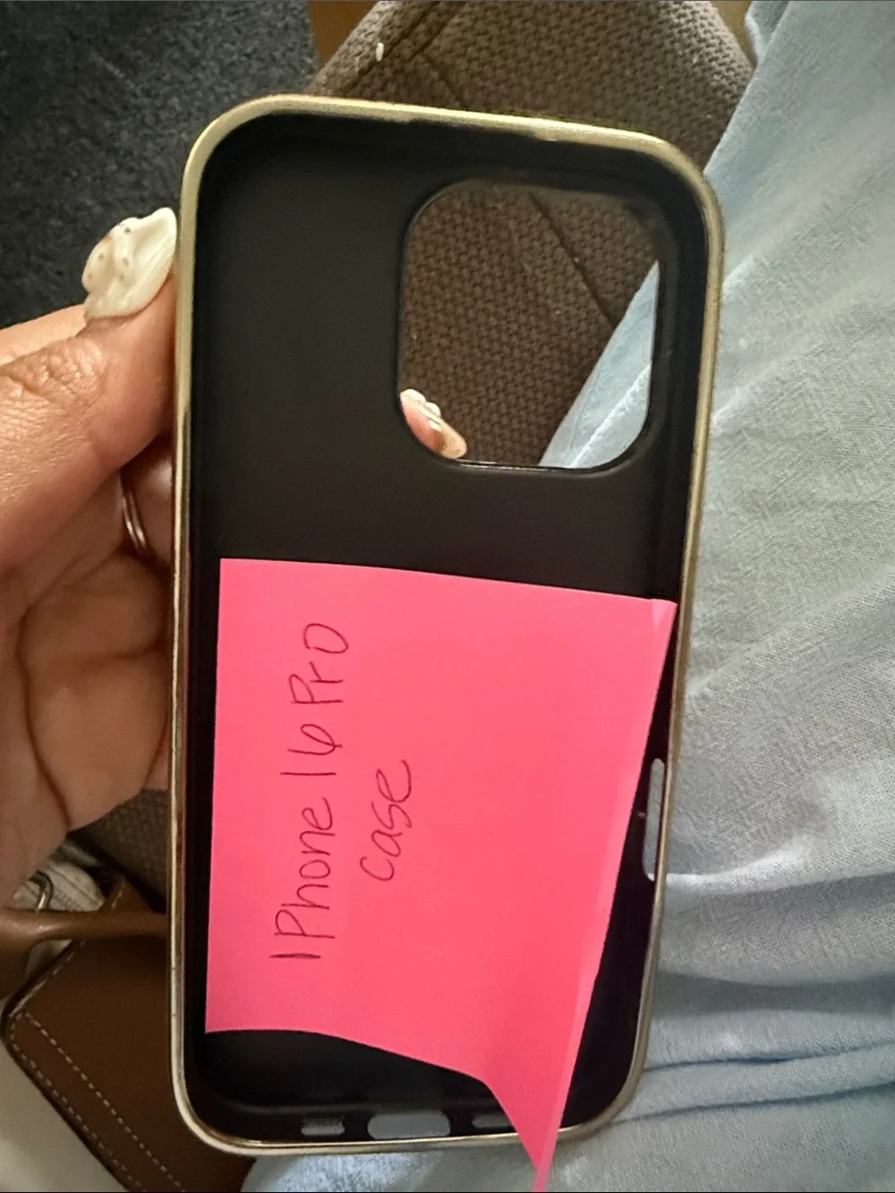 Brown Faux Leatherette iPhone 16 Pro Case with Gold Ring Holder